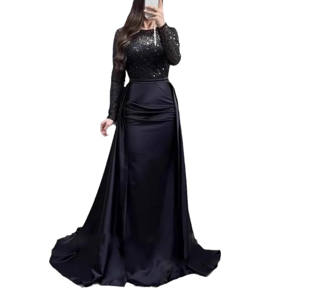 Out-Shine | Women's Glamorous Evening Gown with Sparkling Pearls and Flowing Skirt
