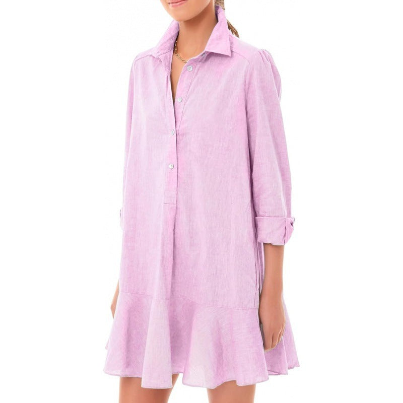 Out-Shine | Collar Buttons Down Ruffled Mini Dress