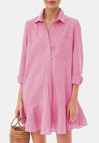 Out-Shine | Collar Buttons Down Ruffled Mini Dress