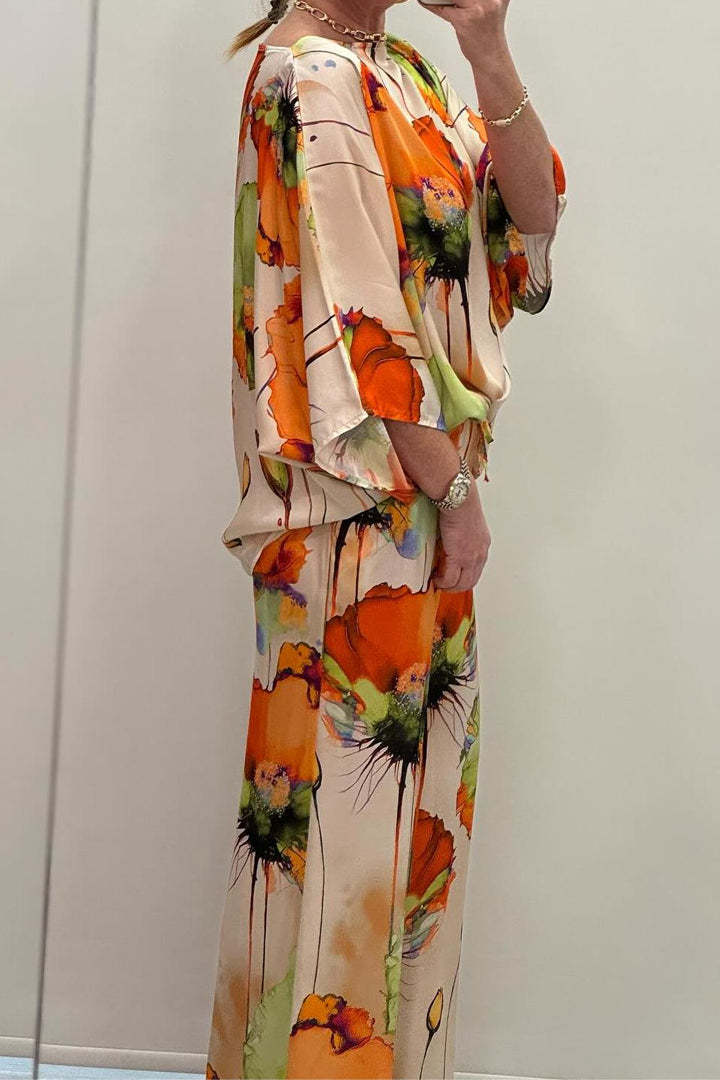 Superar el brillo | Conjunto suelto Satin-Ein-Schulter-gedrucktes 