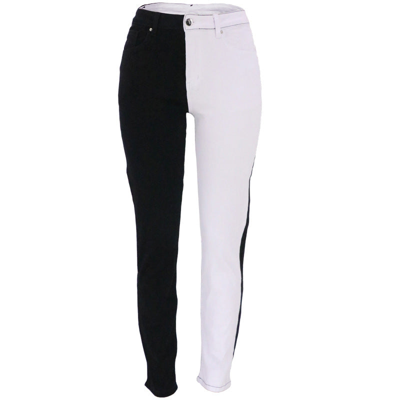 Out-Shine | Ladies Two Color Symmetrical Color Blocked Denim Jeans
