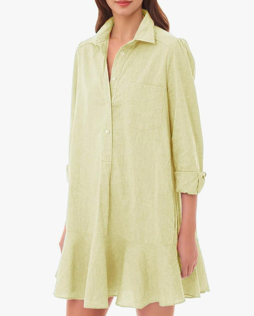 Out-Shine | Collar Buttons Down Ruffled Mini Dress