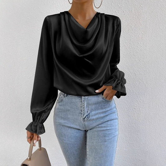 Out-Shine | Satin Long Sleeve Blouse Top
