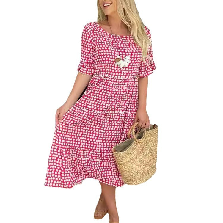 Deslumbra | Vestido de verano estampado de manga corta y cuello redondo