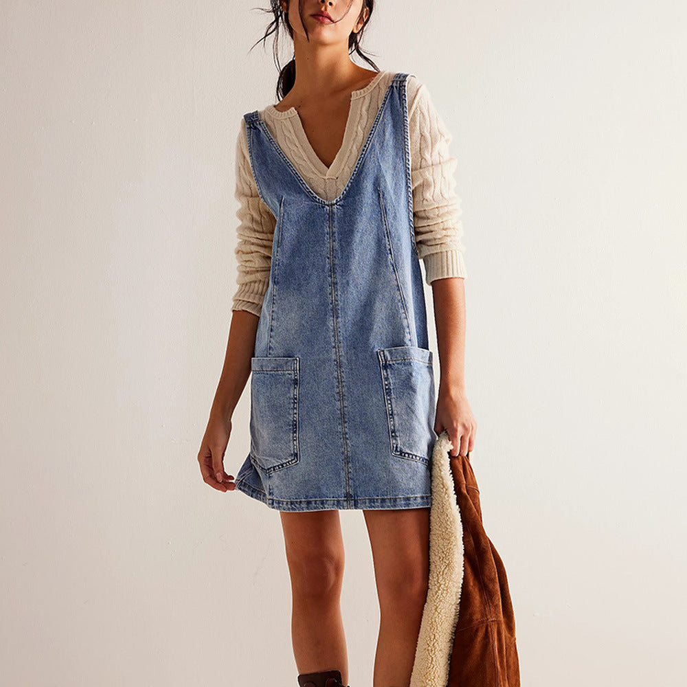 Out-Shine | Denim Wear Pocket Adjustable Mini Dress
