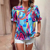 Out-Shine | Abstract Print Puff Sleeve Short Shirt