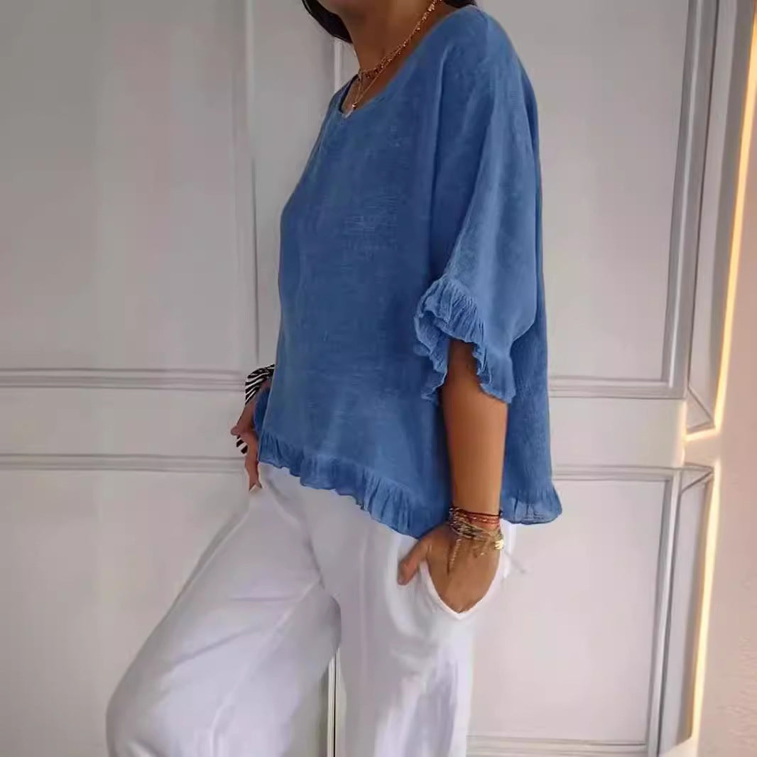 Deslumbra | Camiseta de manga corta con dobladillo con volantes