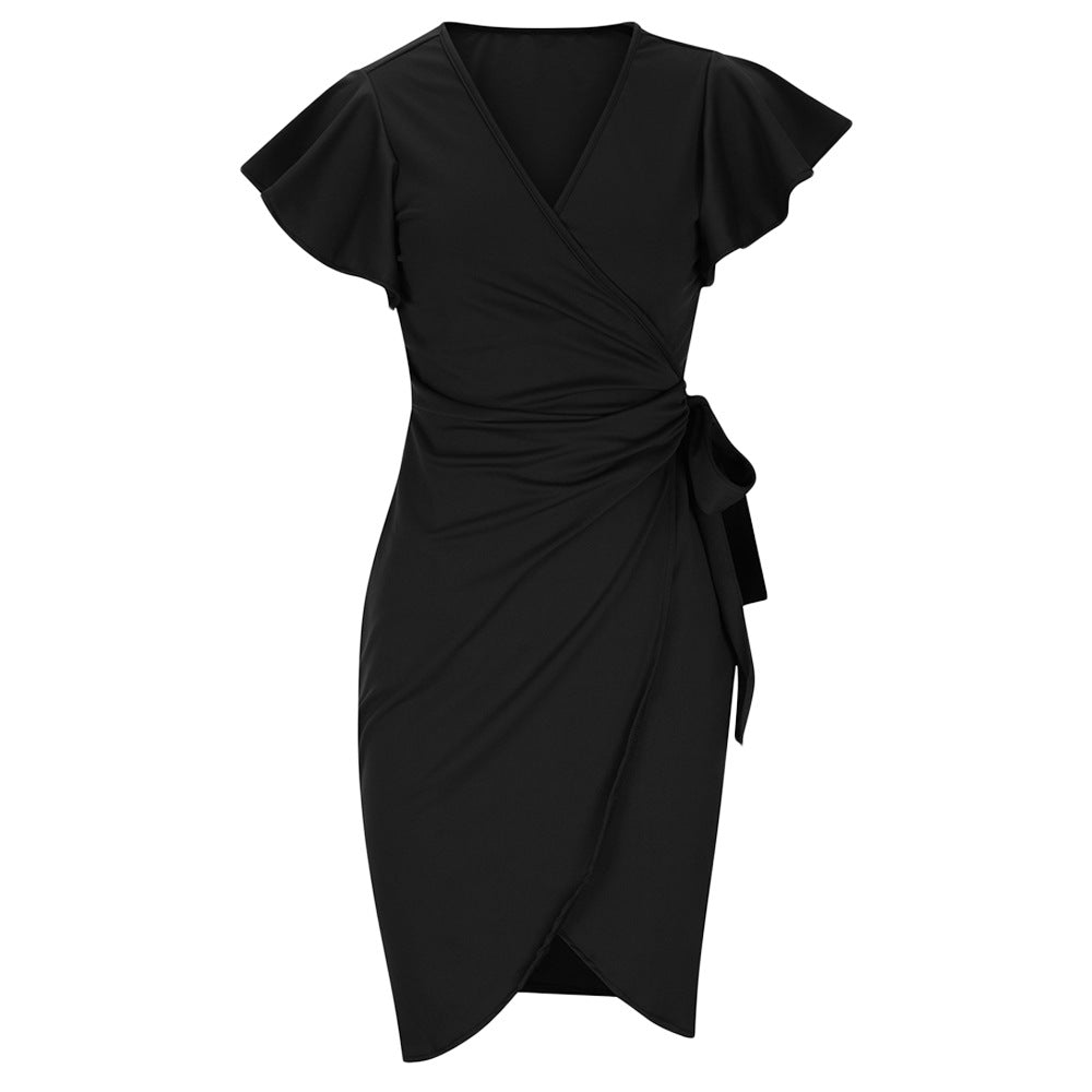 Out-Shine | Dress with V-Neck, Tight Waist, Pleating, and Bell Sleeves for Women
