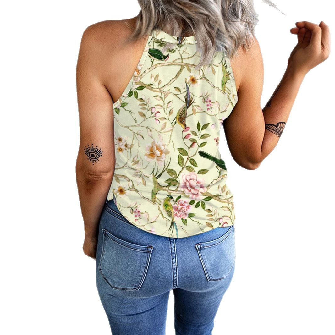 Out-Shine | Vintage Floral Plant Pattern Slim Fit Tank Top