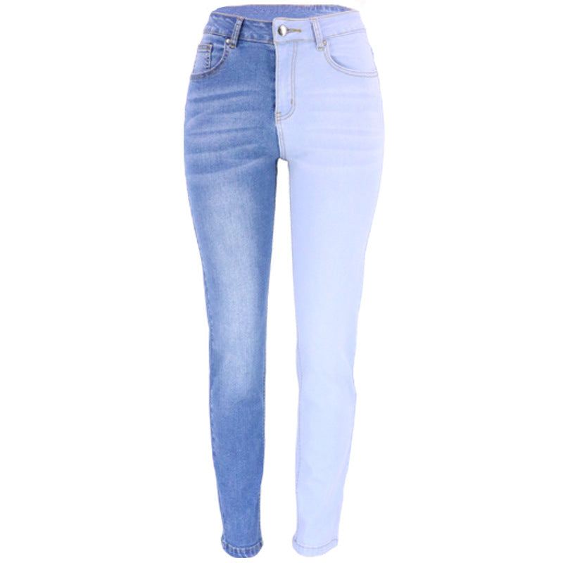Out-Shine | Ladies Two Color Symmetrical Color Blocked Denim Jeans