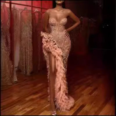 Deslumbra | Vestido dorado de lentejuelas con silueta de péndulo y temperamento