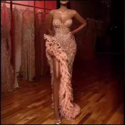 Deslumbra | Vestido dorado de lentejuelas con silueta de péndulo y temperamento