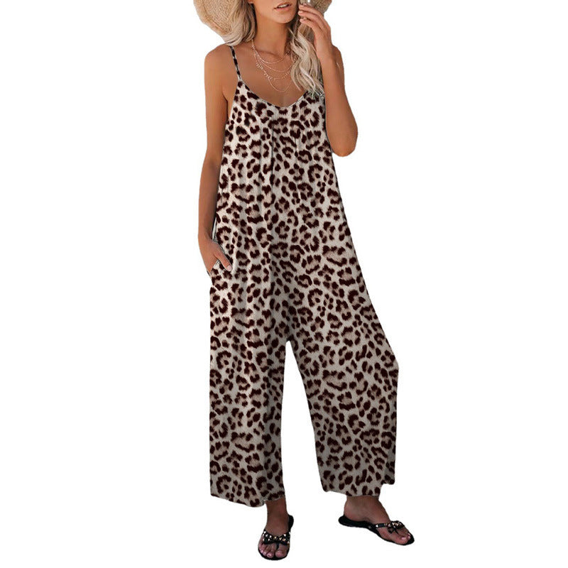 Out-Shine | Leopard-Print-Tasche Loose Strap One-Piece Jumpsuit