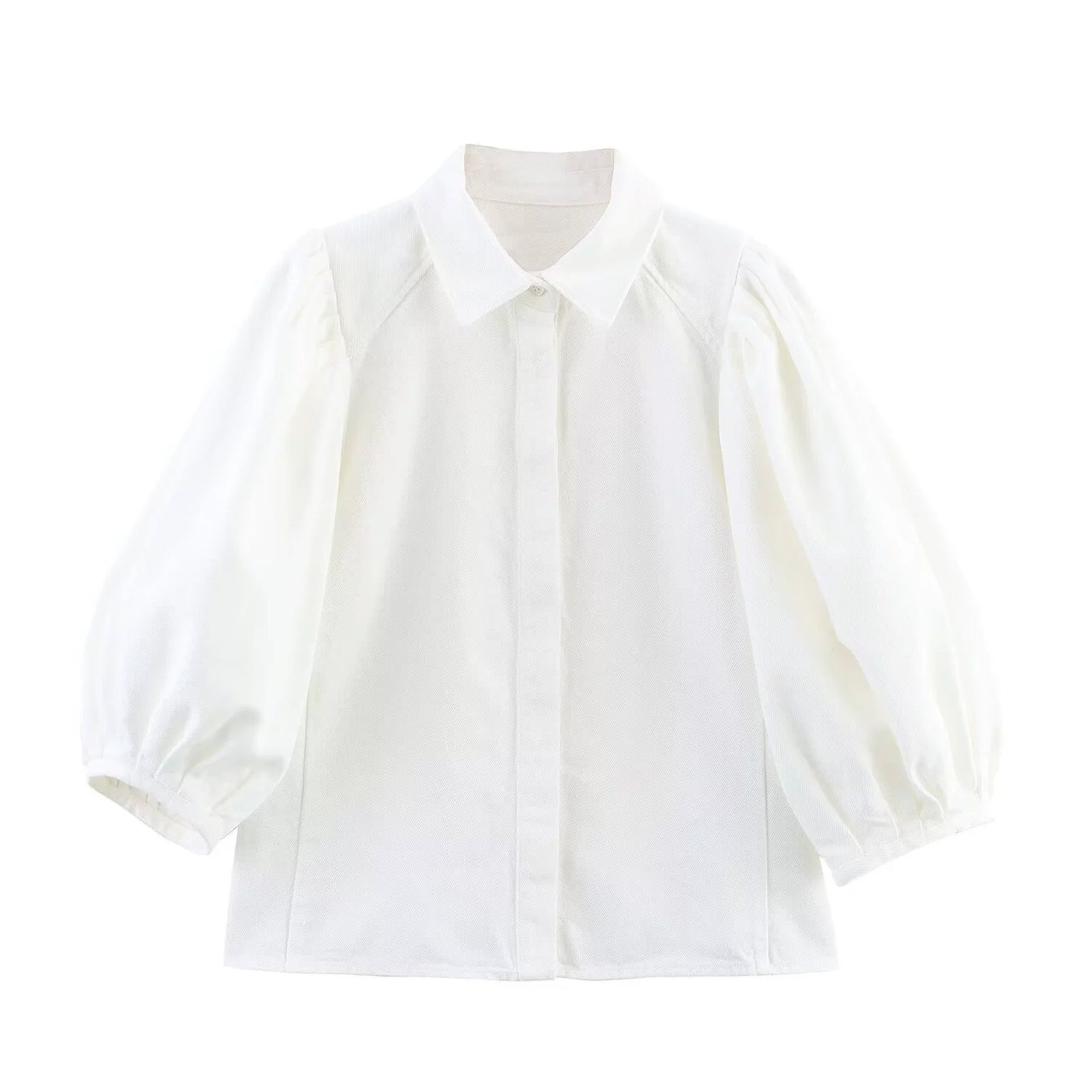 Out-Shine | Women's New Retro Style Collar Puff Sleeve Denim Shirt