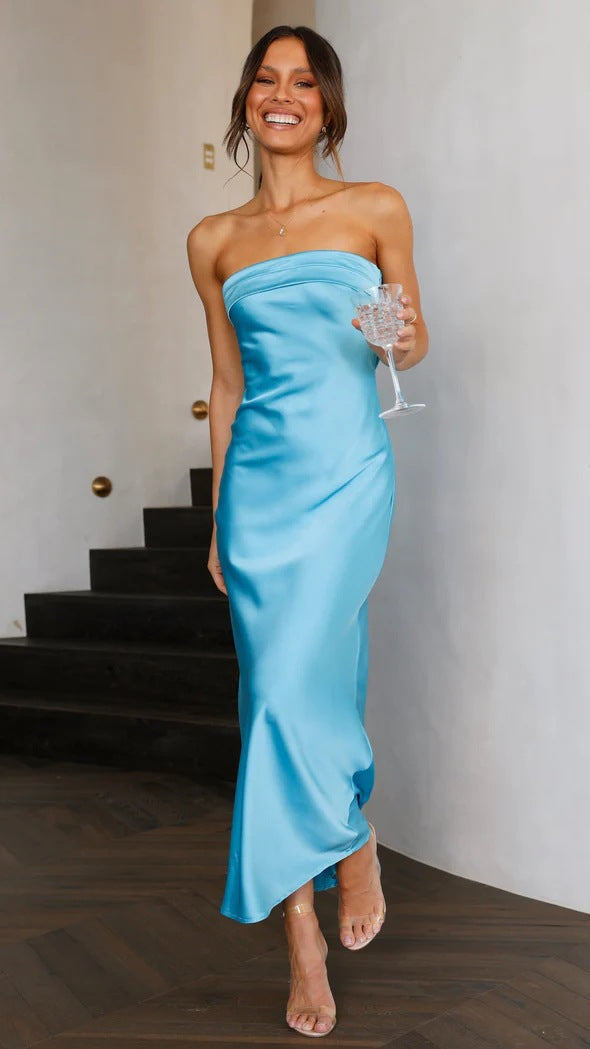Out-Shine | Satin Hollow Backless Tube Top Dress