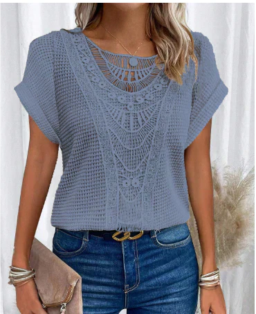 Out-Shine | Women's Stylish Embossed Blouse Folded Sleeves