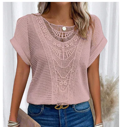 Out-Shine | Women's Stylish Embossed Blouse Folded Sleeves