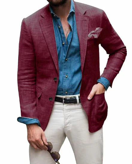 Brillar | Blazer de hombre con correa, ideal para bodas en la playa, corte entallado, color liso, una fila de botones 