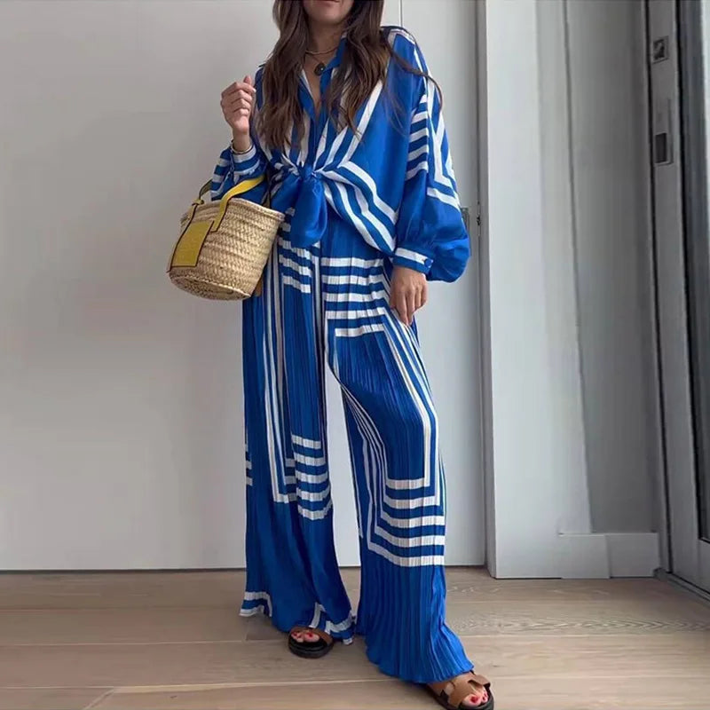 Out-Shine | Women's Two-Piece Loose Boho Set Blue