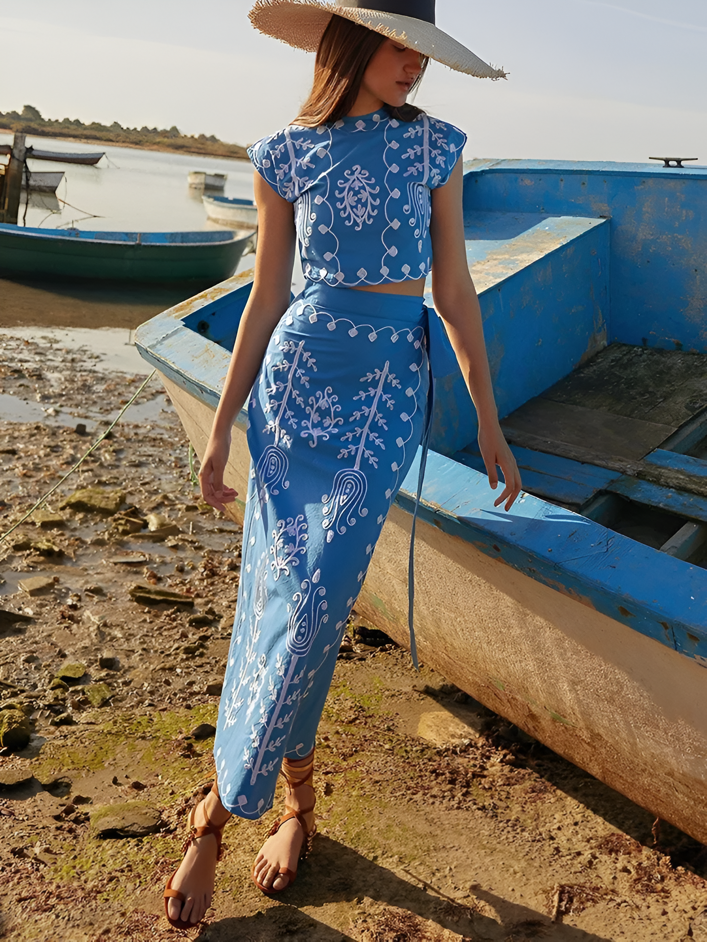 Out-Shine | Elegant Printed Top And Skirt Set
