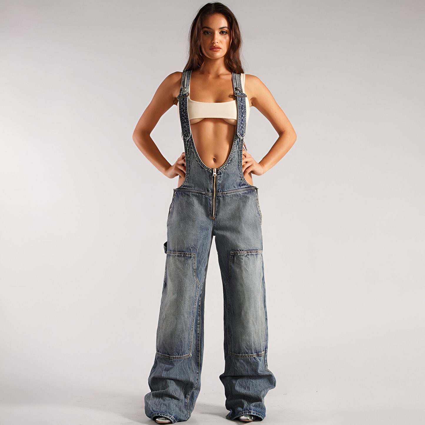 Out-Shine | Sexy Plunge Denim Overalls