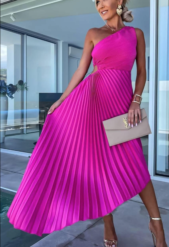 Out-Shine | Women's Elegant One Shoulder Dress Pleated