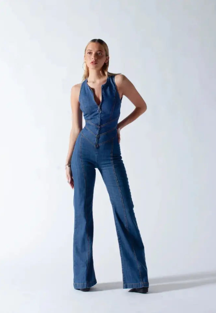 Out-Shine | Women's Stylish Denim Jumpsuit Backless
