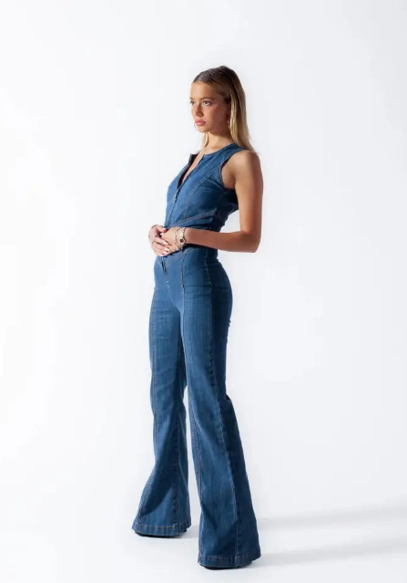 Out-Shine | Women's Stylish Denim Jumpsuit Backless