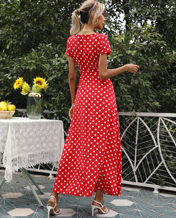 Out-Shine | Printed Polka Dot Casual Dress