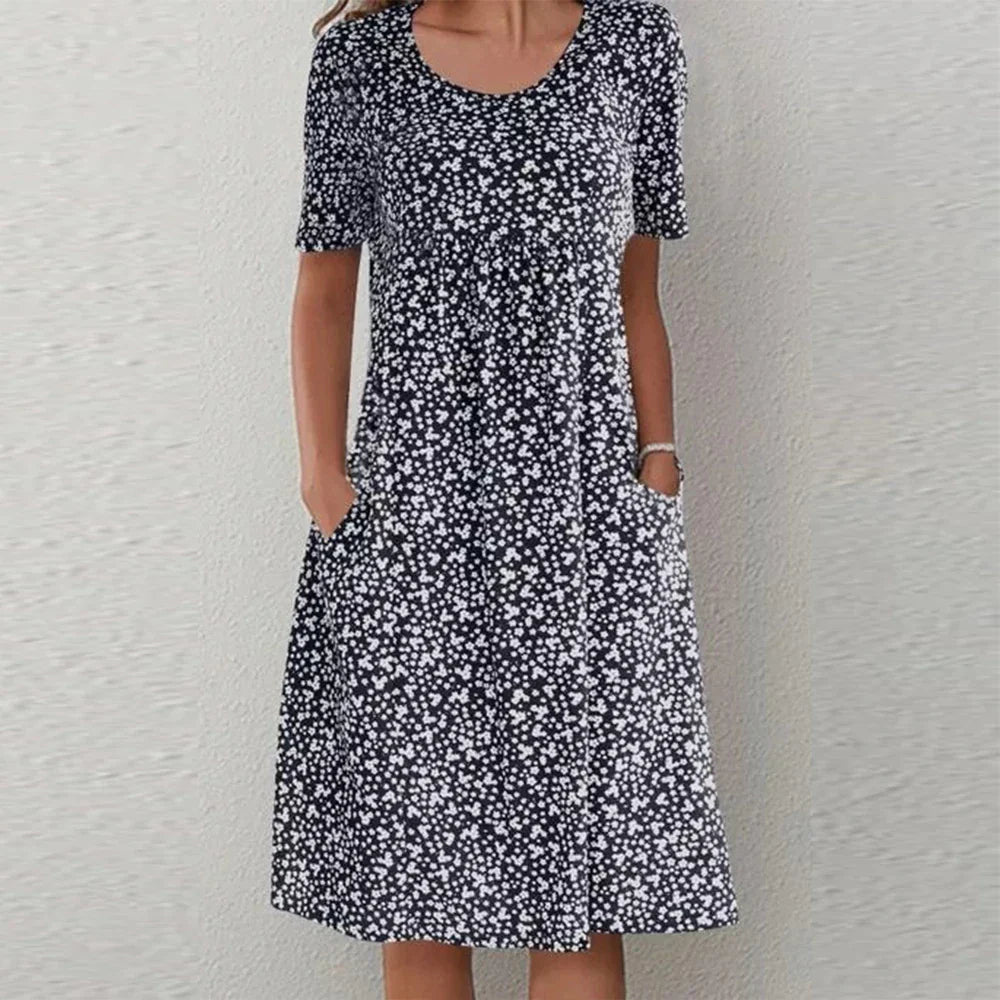 Out-Shine | Elegant O-Neck Short Sleeve Midi Dress With Pockets