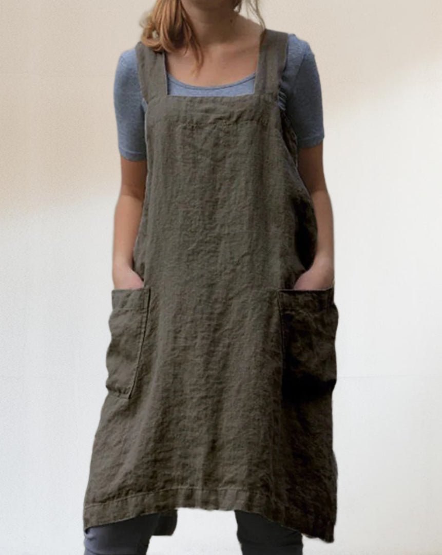 Out-Shine | Cotton linen Apron dress with bags