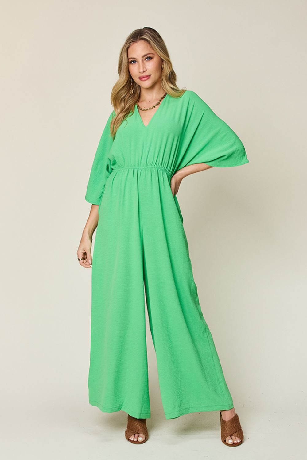 Out-Shine | Double Take Full Size Half Sleeve Wide Leg Jumpsuit