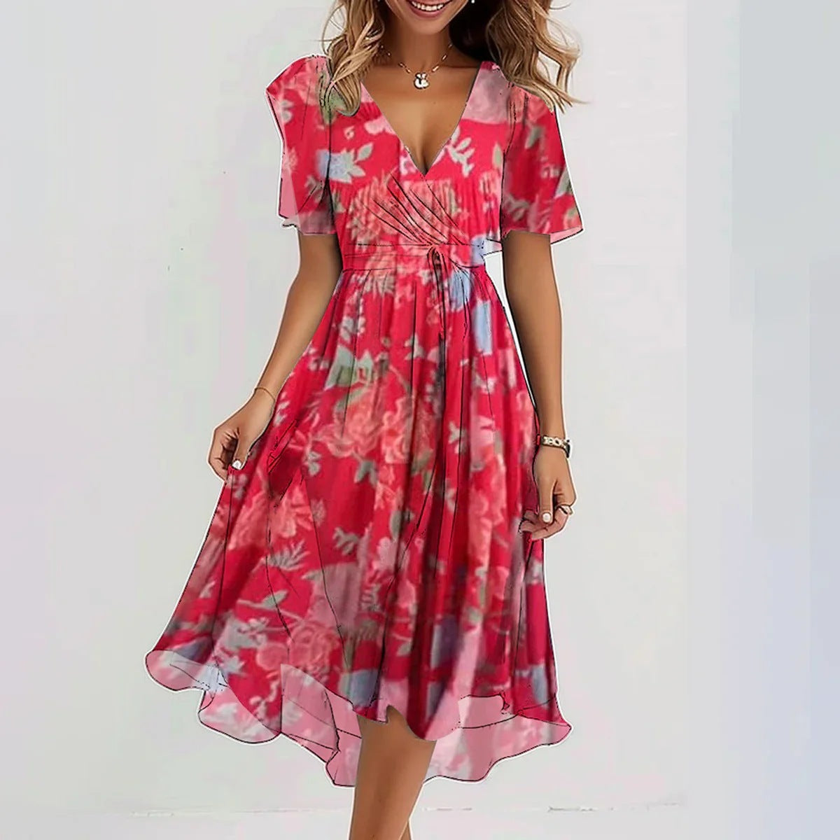 Deslumbra | Vestido midi con elegante estampado floral