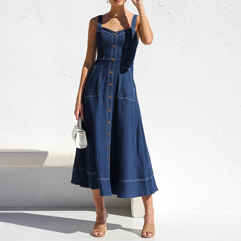 Out-Shine | Indigo Denim Button-Down Midi Dress