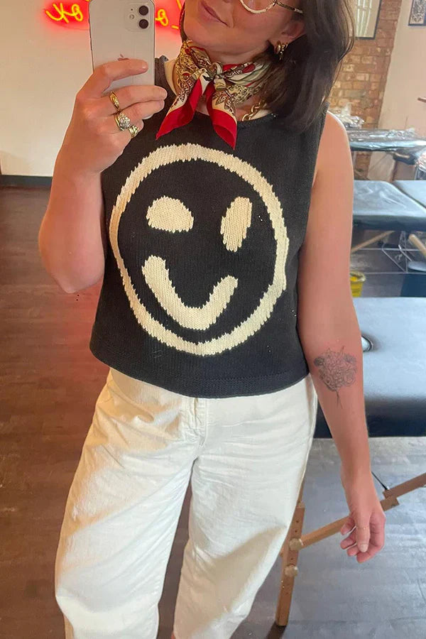 Brilla con luz propia | Camiseta sin mangas holgada y versátil con estampado único de carita feliz 