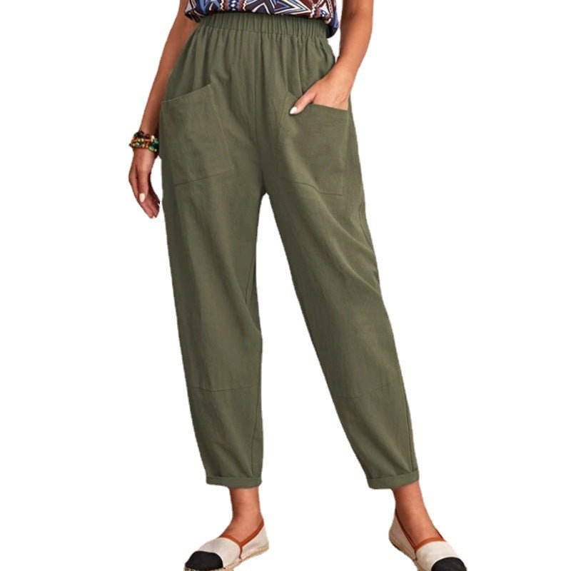 Out-Shine | Elastic-Waist Cotton Linen Pants for Women