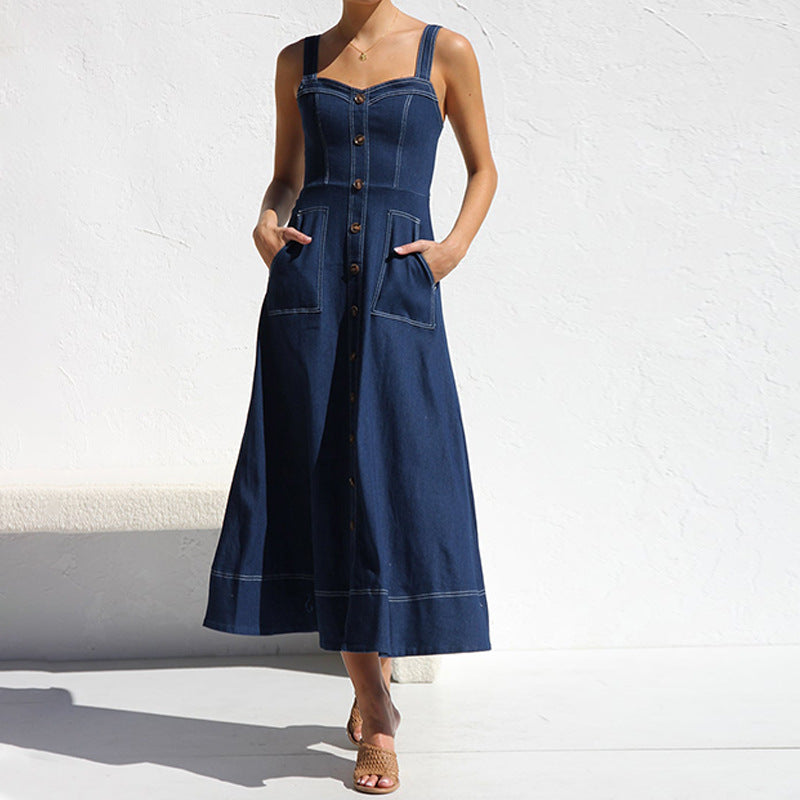 Out-Shine | Indigo Denim Button-Down Midi Dress