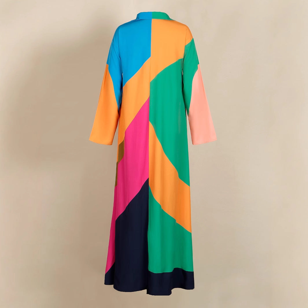 Out-Shine | Printed V-Neck Long Dress Elegant And Flowing Design