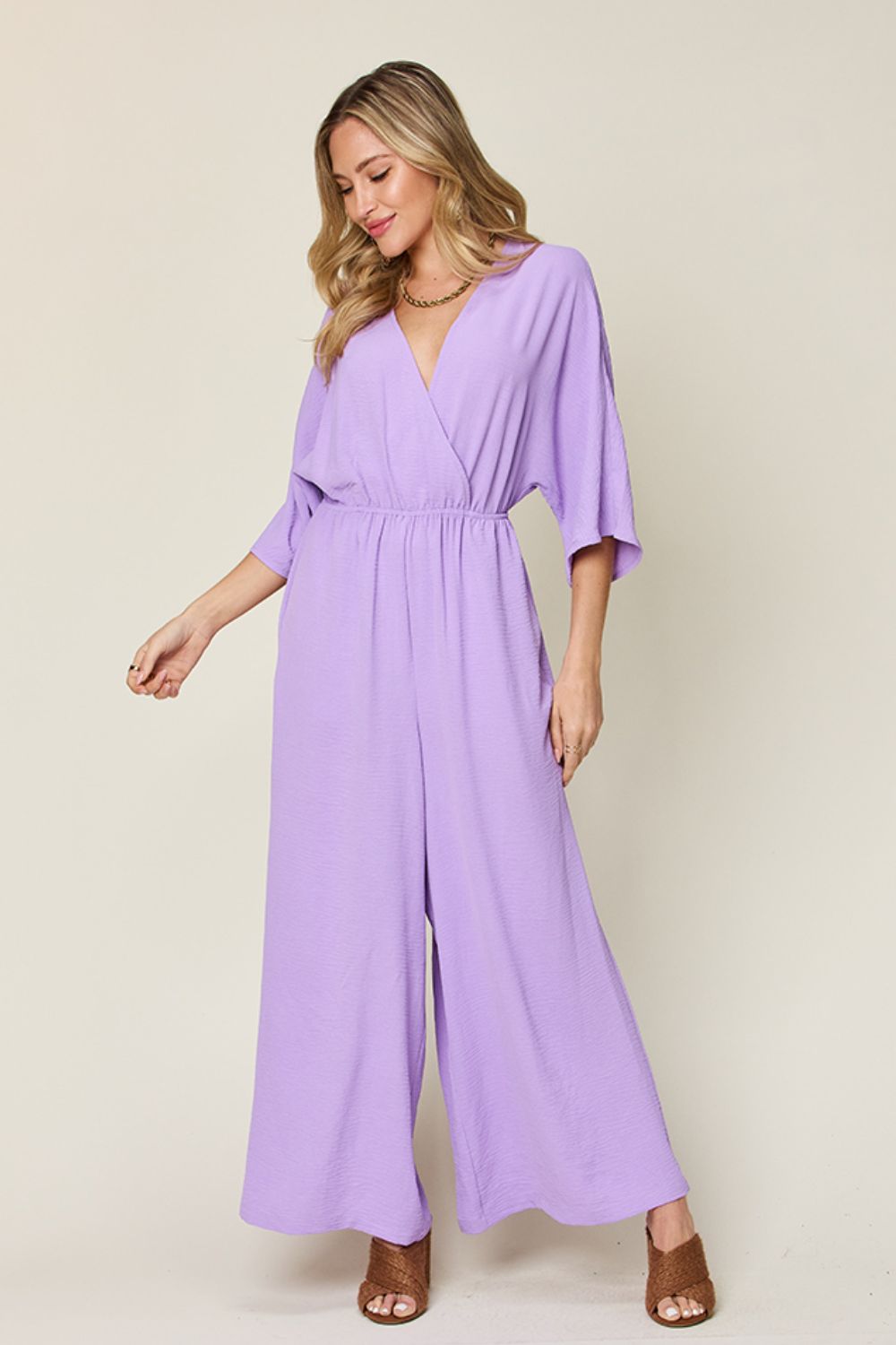 Out-Shine | Double Take Full Size Half Sleeve Wide Leg Jumpsuit
