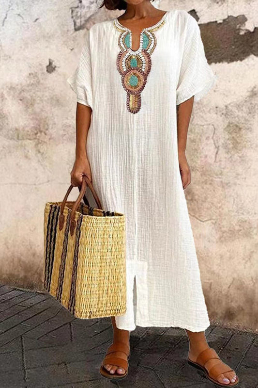 Out-Shine | Cotton Embroidered Slit Dress