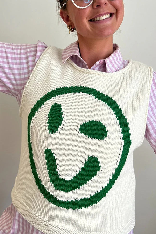 Brilla con luz propia | Camiseta sin mangas holgada y versátil con estampado único de carita feliz 