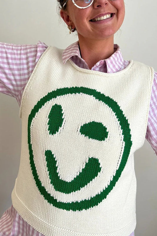 Brilla con luz propia | Camiseta sin mangas holgada y versátil con estampado único de carita feliz 