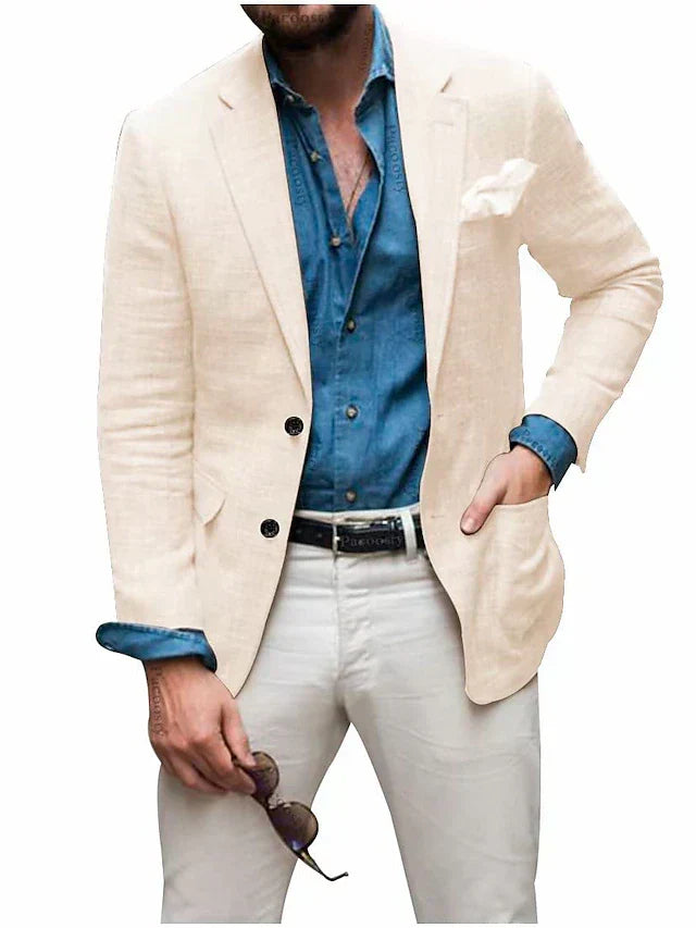 Brillar | Blazer de hombre con correa, ideal para bodas en la playa, corte entallado, color liso, una fila de botones 