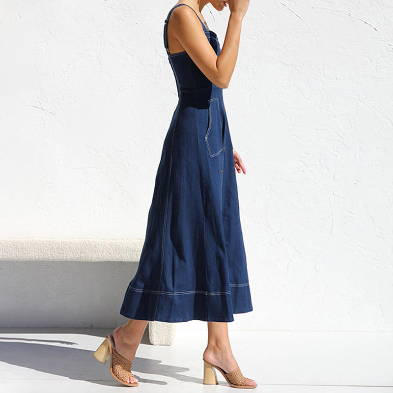 Out-Shine | Indigo Denim Button-Down Midi Dress