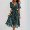 Out-Shine | Flower V-Neck Dress With A Flowing Skirt For Women