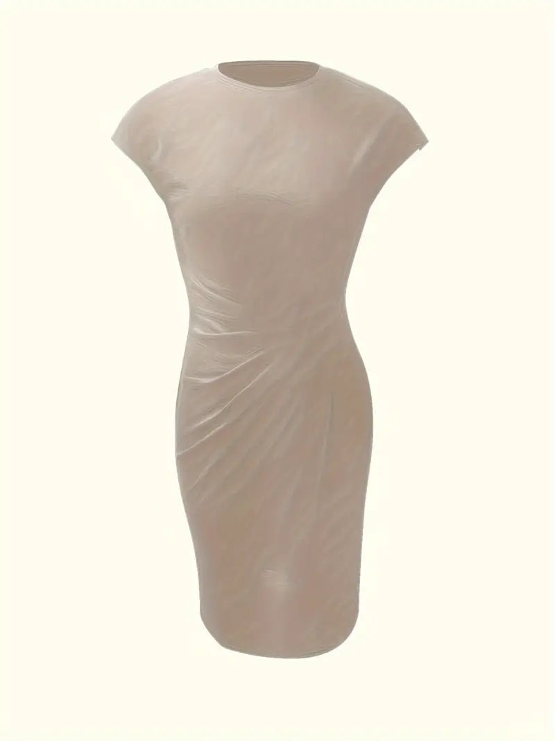 Deslumbra | Vestido de color liso con escote redondo