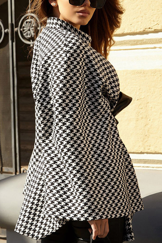 Out-Shine | Houndstooth Loose Lace-Up Cape
