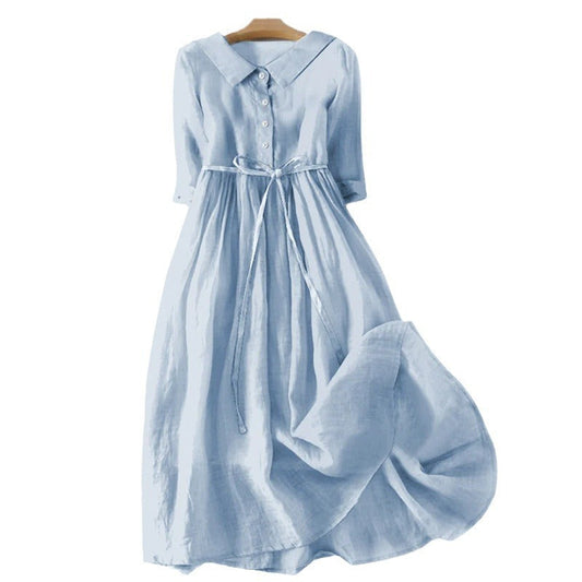 Deslumbra | Vestido falda patchwork de algodón y cuero estilo retro francés para mujer 