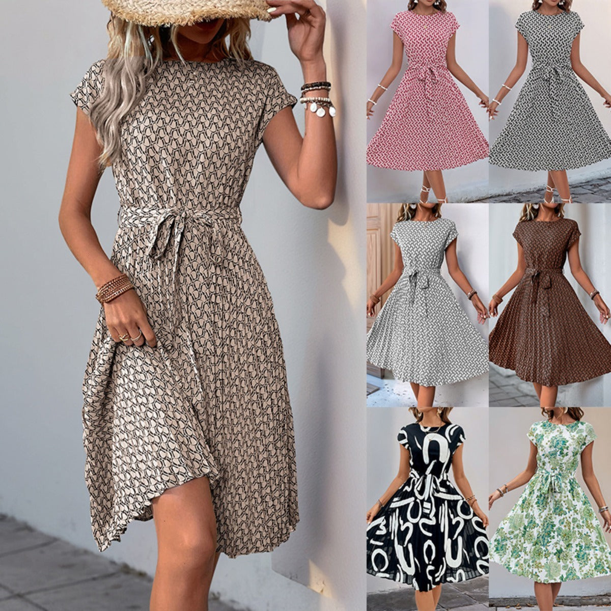 Deslumbra | Vestido plisado con estampado geométrico