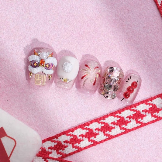 Out-Shine | Lion Dance, Spring Festival Nails - New Year's Themed Wearable Nails